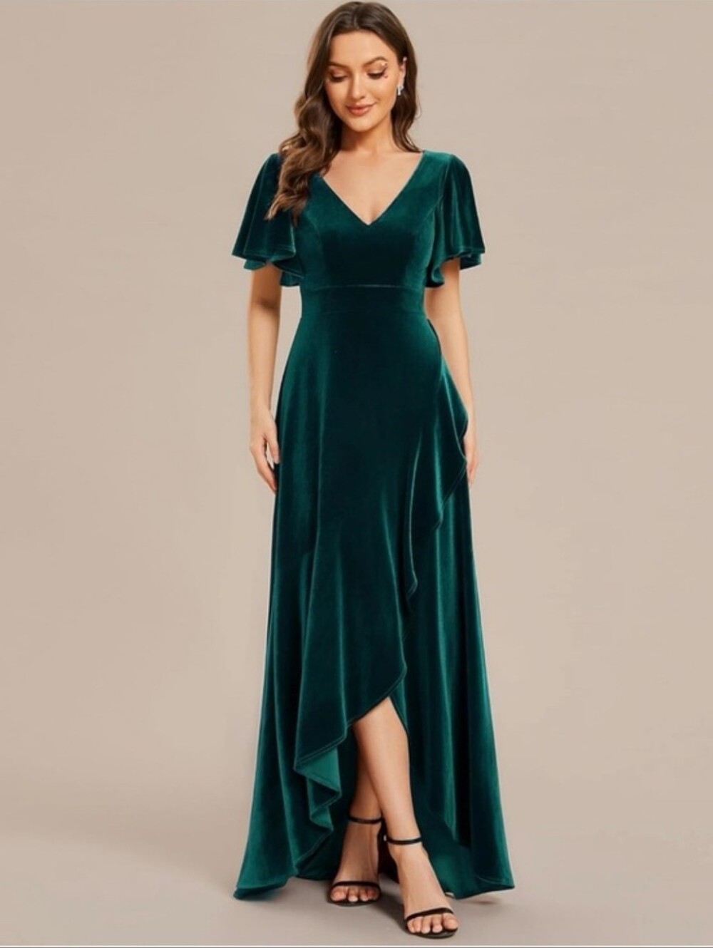 Deep Green Velvet V-Neck Maxi Dress Wrap Style Dark Fairy Whimsigoth Cosplay 10